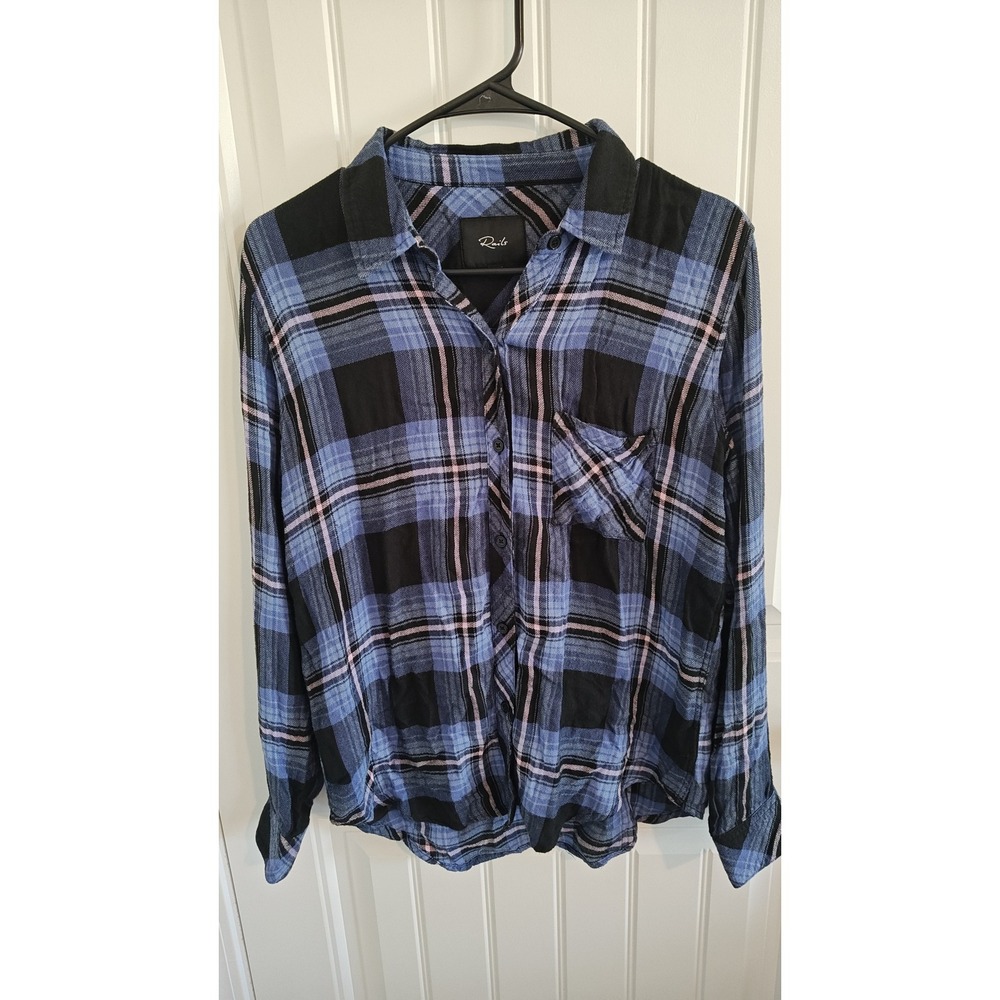 Rails Hunter Plaid Button Down Shirt Blue Black White Pink Rayon Small Women